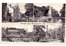 4720 BECKUM, Mehrbild-AK, Krankenhaus, Rathaus, Marienplatz, Stadtgarten, 1952 - Beckum