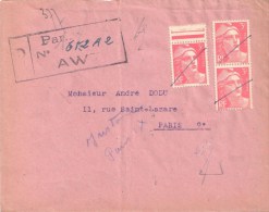 3441 PARIS Lettre Recommandé 1946 Grille Provisoire D´entreprise Instance à Paris IX Gandon 3 F Rouge Yv 716 - Storia Postale