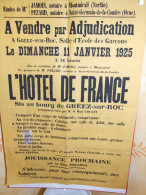 GREEZ SUR ROC SARTHE AFFICHE DE VENTE A L ECOLE DES GARCONS DE L HOTEL DE FRANCE NOTAIRE JAMOIS MONTMIRAIL ANNEE 1925 - Affiches
