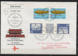 S591- SWITZERLAND 1975 . VOL INAUGURAL 6-4-75 ZURICH-GENEVE-PEKIN-SHANGHAI - First Flight Covers