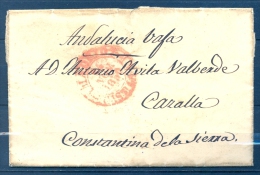 1850 , CARTA CIRCULADA ENTRE MADRID Y CONSTANTINA ( SEVILLA ) , TRÁNSITO DE LEBRIJA . " S.L.B. / ANDALUCIA / VAXA " - ...-1850 Vorphilatelie