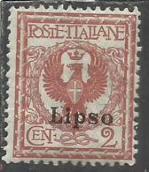 EGEO LIPSO 1912 SOPRASTAMPATO D'ITALIA ITALY OVERPRINTED CENT. 2 C  MNH - Egée (Lipso)