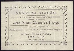 1930s Folheto Publicidade EMPREZA De VIAÇÃO Automoveis De Aluguer COVILHÃ (Castelo Branco) PORTUGAL - Publicidad