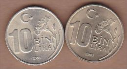 AC - TURKEY 10 000 LIRA - TL 1995 COIN DIFFERENT COLOURED PAIR RARE TO FIND UNCIRCULATED - Turkije