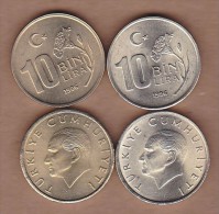 AC - TURKEY 10 000 LIRA - TL 1996 COIN DIFFERENT COLOURED PAIR RARE TO FIND UNCIRCULATED - Turquia