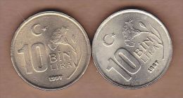 AC - TURKEY 10 000 LIRA - TL 1997  COIN 9.75 Gr & DIFFERENT COLOURED PAIR RARE TO FIND UNCIRCULATED - Turquia