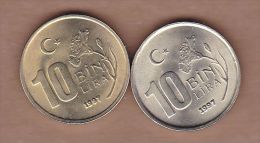 AC - TURKEY 10 000 LIRA - TL 1997 COIN 6.75 Gr & DIFFERENT COLOURED PAIR RARE TO FIND UNCIRCULATED - Turquia