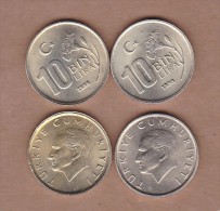 AC - TURKEY 10 000 LIRA - TL 1998 COIN DIFFERENT COLOURED PAIR RARE TO FIND UNCIRCULATED - Turquia