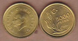 AC - TURKEY 5000 LIRA - TL 1996 COIN BRASS UNCIRCULATED - Türkei