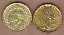 AC - TURKEY 5000 LIRA - TL 1998 COIN 3.5 Gr  BRASS UNCIRCULATED - Turquia