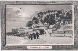 NIENDORF Strand Szene Mondschein Karte Passepartout Holzrahmen Imitat 20.8.1917 Gelaufen - Timmendorfer Strand