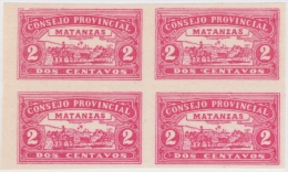 REP-16 CUBA REPUBLICA REVENUE. MATANZAS LOCAL STAMP. 2c BLOCK 4 IMPERFORATED. - Timbres-taxe