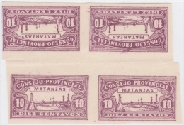 REP-21 CUBA REPUBLICA REVENUE. MATANZAS LOCAL STAMP. 10c BLOCK 4 TETE BECHE IMPERFORATED. - Segnatasse