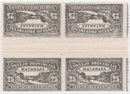 REP-26 CUBA REPUBLICA REVENUE. MATANZAS LOCAL STAMP. 25c BLOCK 4 TETE BECHE PERFORATED. - Postage Due