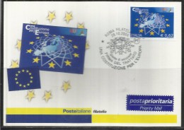 ITALIA REPUBBLICA ITALY REPUBLIC 2004 FIRMA TRATTATO COSTITUZIONE PER L'EUROPA FDC CARTOLINA MAXIMUM CARD MAXICARD - Cartes-Maximum (CM)