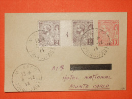 MONACO - N°12 Millésime 4 - 1914 Sur Entier Coupé Sur 2 Côtés Du 10c Rouge Albert 1er.  TB - Lettres & Documents
