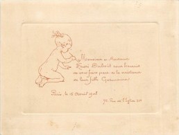 CARTE DE NAISSANCE ILLUSTREE - GERMAINE DUBOIS 15 DECEMBRE 1908 - 75, RUE DE L'EGLISE PARIS XV° (7 X 9,3 Cm). - Geburt