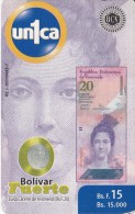 TARJETA DE VENEZUELA CON UNA MONEDA Y BILLETE DE 20 BOLIVARES (COIN-BANKNOTE) - Timbres & Monnaies