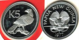 PAPUA NEW GUINEA 5 KINA BIRD  FRONT BIRD EMBLEM BACK 1977 AG SILVER PROOF READ DESCRIPTION CAREFULLY !!! - Papua New Guinea