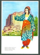 TURKEY TRADITIONAL WOMEN DRESSES OF ELAZIG WITH THE CASTLE OF HARPUT ILLUSTRATION POSTCARD - Ganzsachen