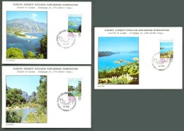 1983 TURKEY COUNCIL OF EUROPE CAMPAIGN ON WATER'S EDGE - OLUDENIZ KEKOVA OLIMPOS (3x) POSTCARDS SET - Postal Stationery