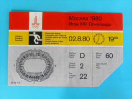 CZECHOSLOVAKIA V EAST GERMANY - Football FINAL Match Ticket On OLYMPIC GAMES MOSCOW 1980 * Soccer Fussball Deutschland - Match Tickets