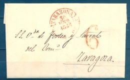 1845 , ARAGÓN , CARTA CIRCULADA ENTRE TARAZONA Y ZARAGOZA , BAEZA DE TARAZONA,  PORTEO , LLEGADA - ...-1850 Prephilately