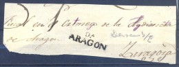 1800 - 1822 , ARAGÓN , FRONTAL  CIRCULADO ENTRE DAROCA Y ZARAGOZA , RARA MARCA TIZÓN Nº 3 - ...-1850 Préphilatélie