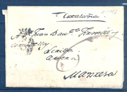 1790 , ARAGÓN , CARTA CIRCULADA A  MANRESA , RARA MARCA DE ZARAGOZA  TIZÓN Nº 13 - ...-1850 Préphilatélie