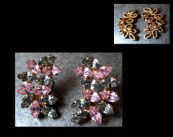 Superbes Anciennes Boucles Clips En Strass Des Années 40/ Old French Costume Jewellerystrass Pink And Grey Earrings - Boucles D'oreilles