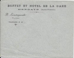 Enveloppe Buffet Et Hôtel De La Gare - HENDAYE - B. Lacastaignerate Téléphone N° 27 - Sports & Tourisme