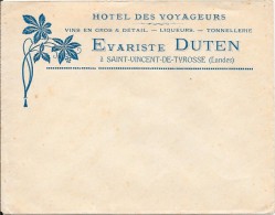 Enveloppe - HOTEL DES VOYAGEURS - Evariste Duten à Saint-Vincent De Tyrosse (Landes) - Deportes & Turismo