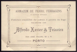 1920 Documento C/publicidade Loja ARMAZEM De FERRO E FERRAGENS Rua Jose Falcao PORTO - Portugal - Portugal