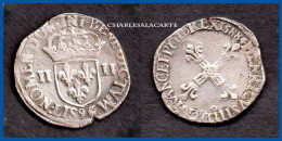 1588 HENRI III QUART D'ECU ARGENT CROIX DE FACE ATELIER RENNES TTB VOIR LE SCAN SVP - 1574-1589 Henri III