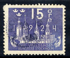 SWEDEN 1924 UPU Congress 15 öre  Used.  Michel 146 - Oblitérés