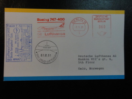 First Flight Erstflug Lufthansa BERLIN OSLO Fokker F-50 1991 Norway - Cartas & Documentos