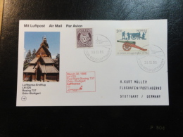 First Flight Erstflug Lufthansa OSLO STUTTGART 1986 Norway - Covers & Documents