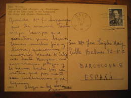OSLO 1962 To Barcelona Spain Stamp On Harbor King Queen Restaurant Post Card Norway Norvege - Storia Postale