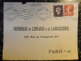 1945 Lettre (devant) ENTIER POSTAL Du PATRONAGE De L´ENFANCE Et De L´ADOLESCENCE Semeuse 10c + Dulac Omec Paris - Umschläge Mit Aufdruck (vor 1995)