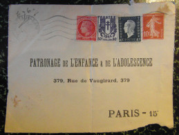 1945 Lettre (devant) ENTIER POSTAL : PATRONAGE De L´ENFANCE Et ADOLESCENCE Semeuse 10c + Dulac + Chaine Brisée + Mazelin - Umschläge Mit Aufdruck (vor 1995)