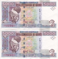 PAREJA CORRELATIVA DE LA REP. DE GUINEA DE 5000 FRANCOS DEL AÑO 1960 CALIDAD EBC (XF) (BANKNOTE) - Guinee