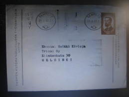1962 Tampere To Helsinki  Santeri Alkio Stamp Cover Finland - Briefe U. Dokumente