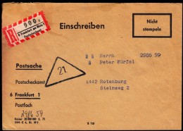 Germany R Labels Registered Letter Einschreibebrief Recommande 6 Frankfurt Am Main 1 Postscheckamt - R- & V- Vignette