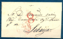 1844 , PREFILATELIA , ENVUELTA CIRCULADA ENTRE SEVILLA Y LEBRIJA , BAEZAS EN ROJO - ...-1850 Vorphilatelie