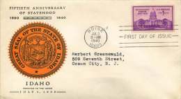 1940  Idaho Statehood  Sc 896  Boise ID Cancel  Unknpown Cachet - 1851-1940