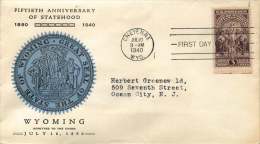1940  Wyoming  Statehood  Sc 897  Cheryenne WY Cancel  Unknpown Cachet - 1851-1940