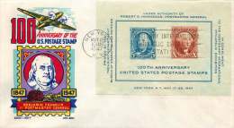 1947  US Postage Stamp Centenary  Souvenir Sheet  Sc 948  Ken Boll - Cachet Craft  Unaddressed FDC - 1941-1950