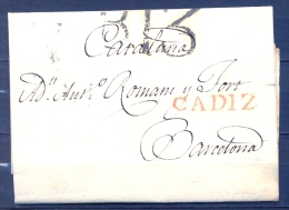 1817 , CADIZ , CARTA CIRCULADA ENTRE CADIZ Y BARCELONA , TIZÓN Nº 13 - ...-1850 Vorphilatelie