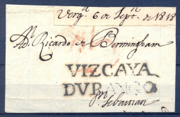 1818 , VIZCAYA , FRONTAL CIRCULADO ENTRE DURANGO Y SAN SEBASTIAN , MARCA " VIZCAYA / DURANGO " Nº 4 - ...-1850 Prephilately