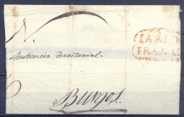 1831 - 39 , CANTABRIA , ENVUELTA  DE PLICA JUDICIAL CIRCULADA A BURGOS , MUY RARA MARCA " LAREDO / FRANCA " , TIZÓN Nº 6 - ...-1850 Prephilately